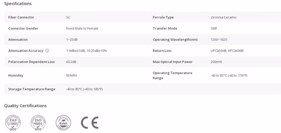 Customized Mu Fixed Fiber Optic Attenuator, Sm, Male-Female, 1~30dB Optional