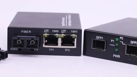 Sc/LC/St 커넥터가 있는 이더넷 10/100m/1000m 광섬유 10g 20km SFP 포트 RJ45 광섬유 미디어 변환기